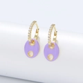 Macro view of S925 silver gold-plated hoop earrings with purple enamel and zircons - 925 Silver / Light Purple