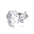 S925 silver adjustable open ring featuring fairy and star design with a polished finish - SR99