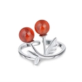 Adjustable S925 sterling silver ring with sparkling red cherry and leaf design - SR100