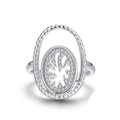 Sparkling S925 silver adjustable ring featuring a dual oval nested design with pavé crystals - SR105