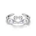 Sparkling S925 sterling silver open adjustable ring featuring hollow heart totem pattern - SR107