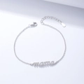 S925 sterling silver MAMA letter bracelet with cubic zirconia in a studio shot - 925 Silver / White