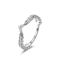 Adjustable S925 sterling silver feather V-ring with three white zircon stones - SR122