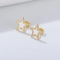 Macro detail of S925 silver star stud earrings with pavé zircons and white enamel - 925 Silver / White