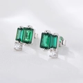 Elegant silver earrings with emerald-cut green zircon and small round crystals on silk - Emerald Cut Style / Silver