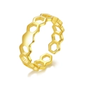 Gold open ring featuring a modern honeycomb hexagonal hollow design in S925 silver - SR142-G