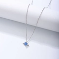Detailed view of s925 silver angel wing necklace with heart-shaped blue zircon pendant - 925 Silver / Silver