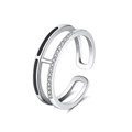 Double layer S925 silver ring with white zircon stones and black enamel accents - SR158