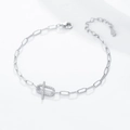 Detail of S925 sterling silver bracelet with micro-pave zircon and geometric links - 925 Silver / Silver