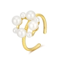 Adjustable S925 gold-plated ring featuring clustered pearls and rope texture - SR165
