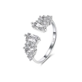 Sparkling S925 sterling silver open ring with baguette and round cut cubic zirconia - SR215