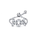Adjustable silver chain ring featuring a floral design with marquise cut cubic zirconia - SR231