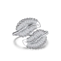 Adjustable silver bypass ring with sparkling baguette-cut leaf design for women - SR233