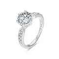 Sparkling S925 sterling silver adjustable open ring with a classic six-prong round cubic zirconia - SR242-P