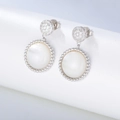 S925 sterling silver drop earrings with white shell inlay and zircon accents - Silver Tone White Shell Style / White