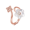 Adjustable rose gold S925 silver ring with zircon star and mother of pearl flower - SR249-R