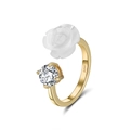 Adjustable S925 gold ring with white rose flower and sparkling round zircon stone - SR250-14K