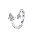 Adjustable S925 silver ring featuring a sparkling butterfly and round cluster design - SR255-P
