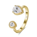 Adjustable S925 sterling silver ring in golden finish with double pear-shaped motifs - SR268-14K