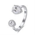 Adjustable S925 silver ring featuring two sparkling pear-shaped cubic zirconia stones - SR268-P