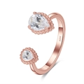 Adjustable rose gold S925 silver bypass ring with pear-cut cubic zirconia stones - SR268-R