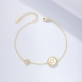Pulsera de plata S925 dorada con colgantes de corazón y carita de circonitas - Plata 925 / Dorado