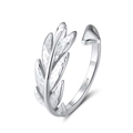 Adjustable S925 sterling silver ring featuring a textured leaf design with polished finish - SR274-P
