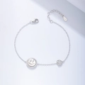 Elegante pulsera de plata esterlina S925 con cara sonriente de circón y dije de corazón - Plata 925 / Plateado