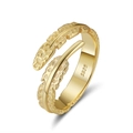 Adjustable golden feather open ring with fine embossed texture and S925 stamp mark - SR275-14K