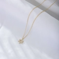 Elegante gouden S925 zilveren hexagram hanger ketting met zirkonia op witte stoffen achtergrond - 925 zilver / Geel