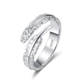 Adjustable S925 sterling silver ring with textured double feather design in silver finish - SR275-P