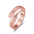 Adjustable rose gold S925 sterling silver feather ring with textured detail - SR275-R