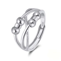 S925 sterling silver triple-layer rotating bead stress relief ring with textured band - SR297-P