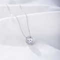 Elegant S925 sterling silver necklace with oval halo zircon pendant on white silk - 925 Silver / White