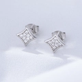 Elegant sterling silver star stud earrings with pave zircon stones for women - 925 Silver / White