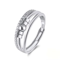 Double layer S925 sterling silver ring with beaded band and adjustable open design - SR298-P