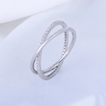 Detail of interlocking double band ring with sparkling pavé-set cubic zirconia stones - US 5 / White
