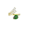 Golden wrap ring with pear-cut green gemstone and pave-set white diamonds decoration - SR304-14K