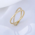 Detail of S925 sterling silver stamp on golden double-layer cross ring with zircons - US 5 / Yellow