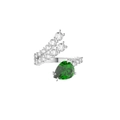 Silver bypass ring with emerald pear stone and double row of sparkling diamonds - SR304-P