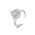 Sparkling S925 silver crown and heart ring with rose gold accents and adjustable band - SR315