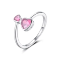 Adjustable S925 sterling silver ring with double sparkling pink heart stones - SR323-10F