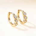 Pair of S925 sterling silver gold-plated C-shaped earrings with three zircon stones - 925 Silver / Gold