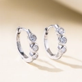 Elegant S925 sterling silver C-shaped hoop earrings with three bezel-set cubic zirconia - 925 Silver / Silver