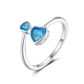 Adjustable S925 sterling silver ring featuring two interlocking blue heart zircons - SR323-12L
