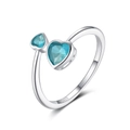 Adjustable S925 silver ring featuring two blue heart-shaped cubic zirconia stones - SR323-3Q