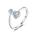 Adjustable S925 sterling silver open ring featuring double heart-shaped cubic zirconia stones - SR323-4W