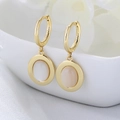 S925 silver gold-plated hoop earrings featuring natural white shell oval pendant - 925 Silver / Gold