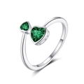 Adjustable S925 sterling silver ring featuring double green heart-shaped zircons - Green Heart Gemstone Style (SR323-5LV)