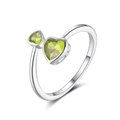 Adjustable S925 silver ring featuring double heart-shaped green gemstones - SR323-8G